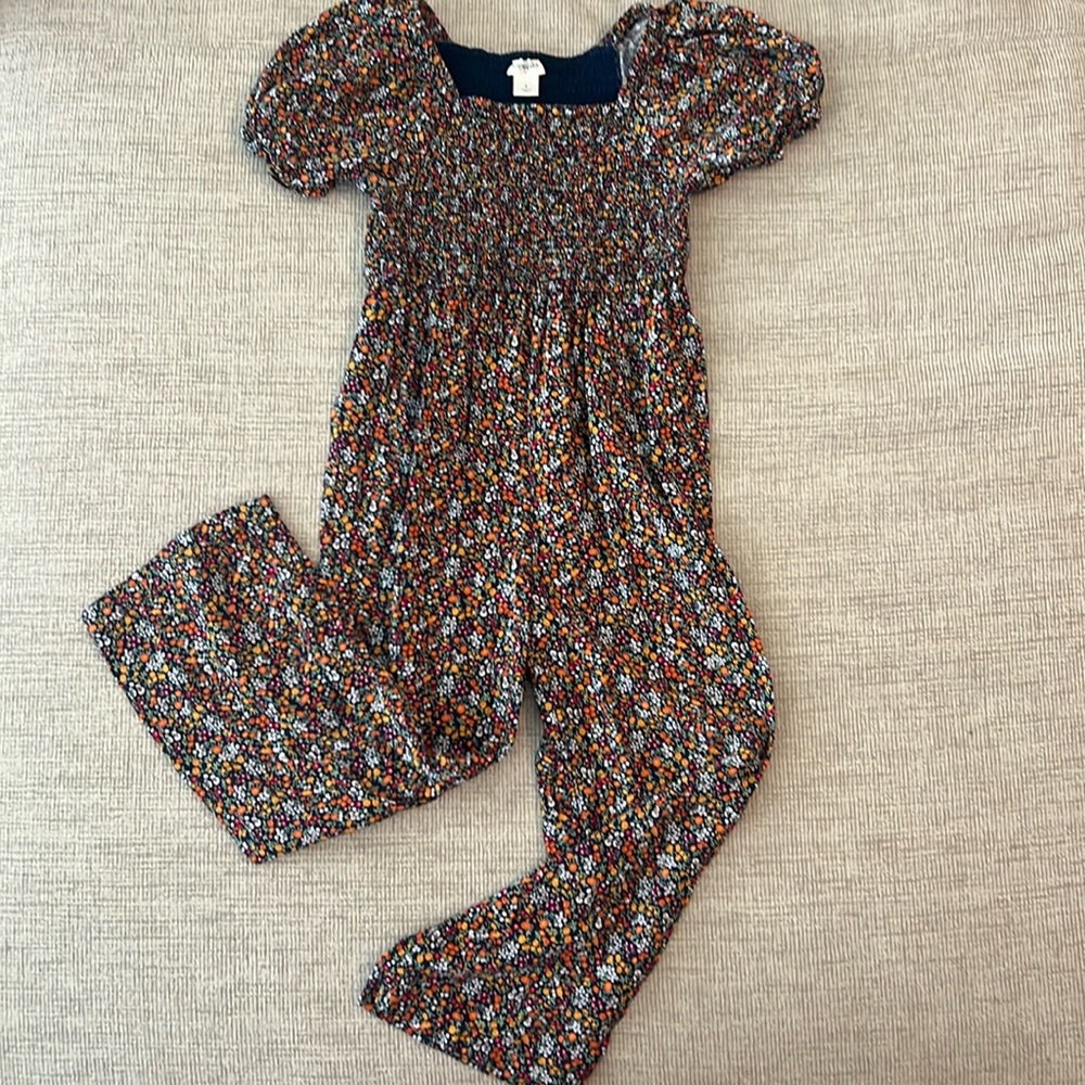 Crewcuts J Crew Girls Size 6 Romper Flower Floral Jumpsuit Blue Orange